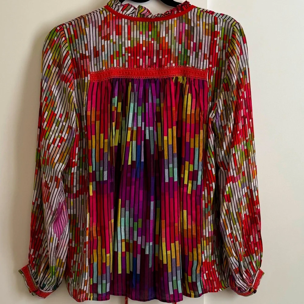 Anthropologie Conditions Apply Inreiza Top Multicolored Block Line Blouse - Picture 11 of 12